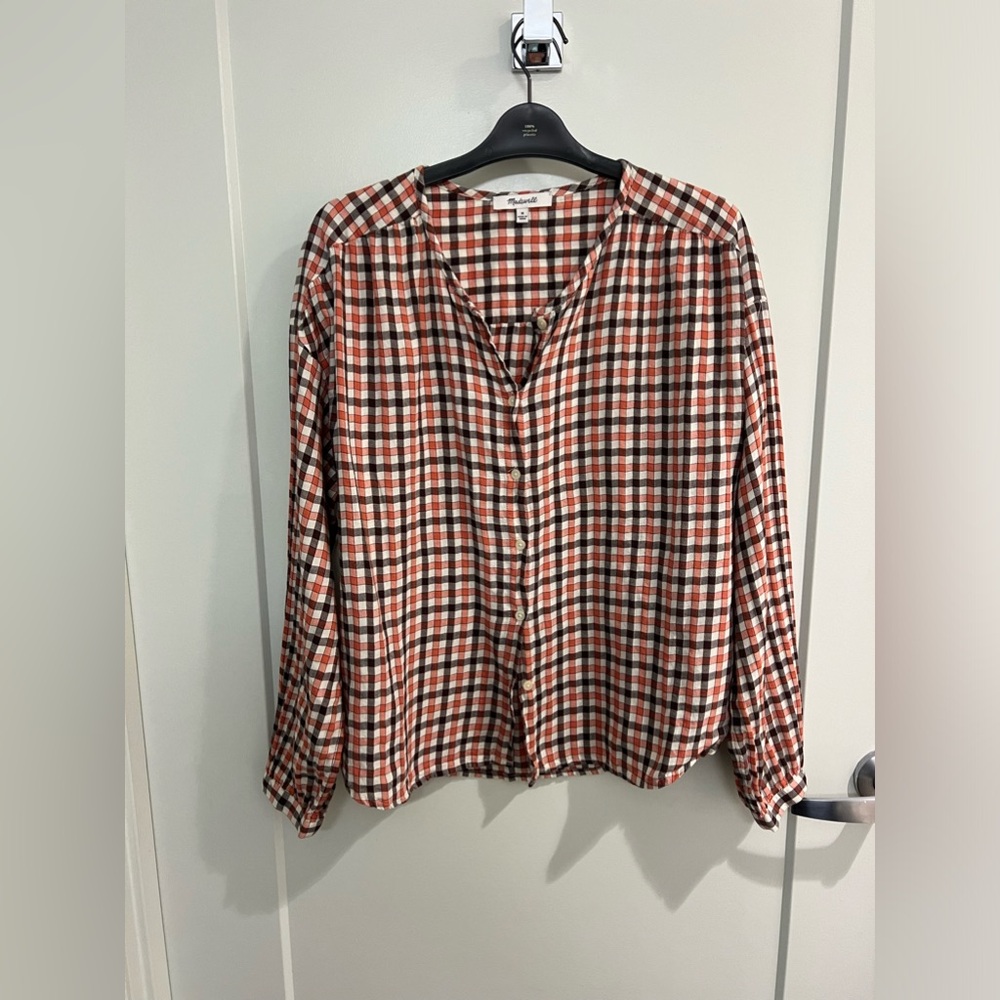 Madewell Orange and Brown Check Top